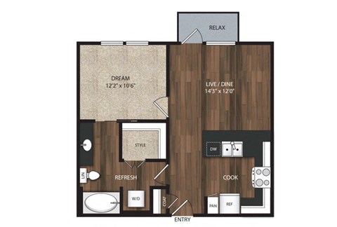 Main Street Flats Apartments Phase II 1x1 O Floor Plan